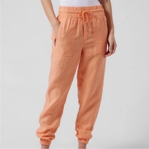 Athleta Cabo Linen Jogger Pant in Cactus Peach - Size 16 - Picture 1 of 8